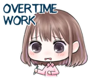 💻 OVERTIME WORK Arbeit, Überstunden, müde, gestresst, Anime, Cartoon, weiblich telegram sticker