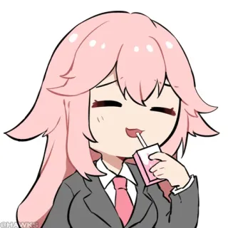 💠 anime girl, pink hair, cute, drinking, cartoon, kawaii telegram sticker