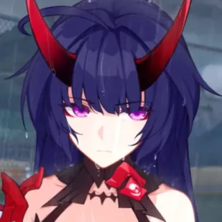 😔 Anime, Fille, Personnage, Cheveux violets, Cornes, Jeu vidéo, Art whatsapp sticker