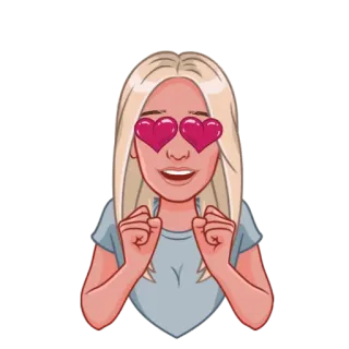 💑 cartoon, vrouw, harten, liefde, blij, blond telegram sticker