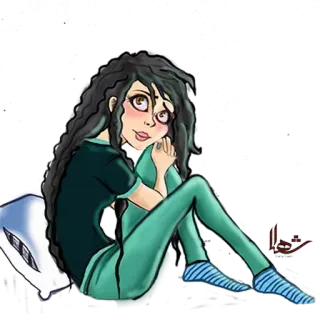 😐 woman, sitting, drawing, cartoon, girl, female telegram sticker