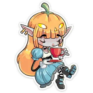 ☕️ calabaza, elfo, té, halloween, dibujos animados, lindo, fantasía telegram sticker