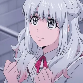 ✊ アニメガール, かわいい, 白い髪, 制服, アニメ whatsapp sticker