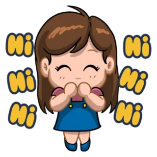 😁 hi xin chào, chào hỏi, hoạt hình, thân thiện, dễ thương, cô gái whatsapp sticker