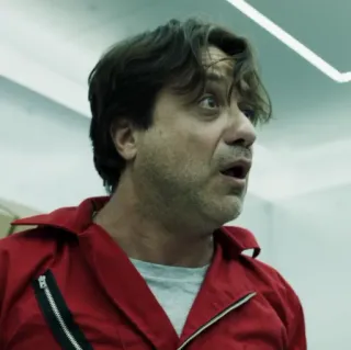 😨 Money Heist La Casa de Papel, Berlin, Pedro Alonso, braquage, combinaison rouge telegram sticker