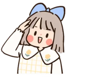 😄 Kartun, Gadis, Hormat, Pita, Lucu, Kawaii whatsapp sticker