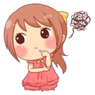 😕 Cartoon, Fille, Pensée, Pensive, Animé, Chibi whatsapp sticker