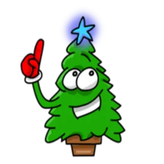 ☝ árbol de navidad, dibujos animados, festivo, vacaciones, señalando, árbol, estrella telegram sticker