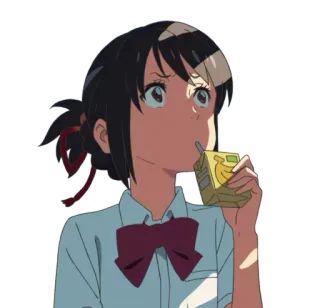 🤔 Mitsuha Miyamizu Your Name Anime, Chica, Bebiendo, Uniforme escolar, Mitsuha, Your Name, Leche de plátano telegram sticker