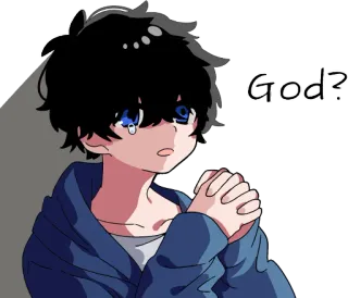 🙏 God? anime, khóc, buồn, cầu nguyện, thần, câu hỏi telegram sticker
