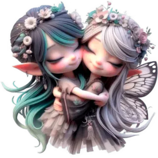☺️ fairies, fantasy, hug, friends, magical, floral, cute, digital art, whimsical telegram sticker
