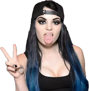 ✌ Paige wanita, julur lidah, WWE, pegulat, simbol perdamaian, potret telegram sticker