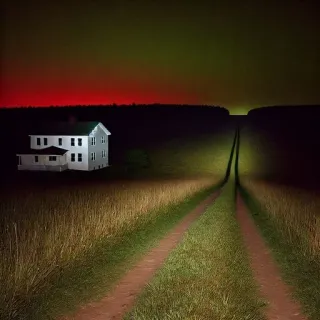 👁 house, field, road, night, countryside, rural, landscape, eerie telegram sticker