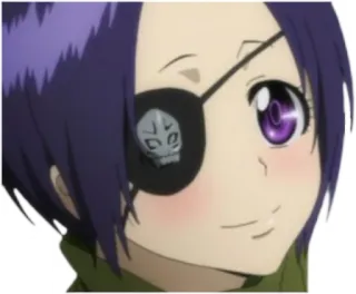 😊 Anime, Personaggio, Benda sull'occhio, Teschio, Capelli viola, Femmina telegram sticker