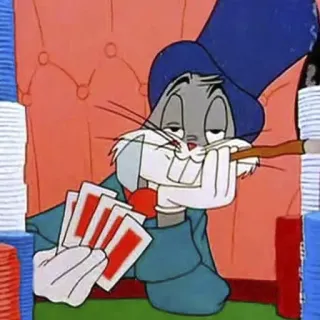 😏 Bugs Bunny dessin animé, lapin, lapin, poker, cartes, jeu d'argent, personnage de dessin animé telegram sticker