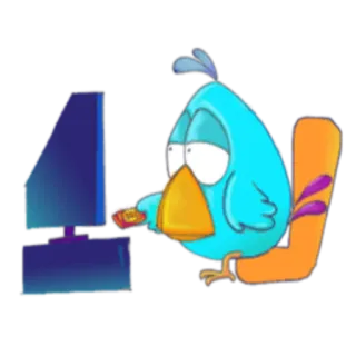 🖥 oiseau, ordinateur, dessin animé, jeux vidéo, mignon, drôle telegram sticker