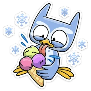 🍦 owl, ice cream, cartoon, animal, cute, food, winter, snowflakes telegram sticker