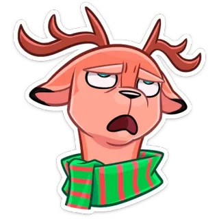 😐 鹿, 動物, アニメ, マフラー, 退屈, 冬, クリスマス, お祝い telegram sticker