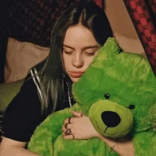 🕸 Billie Eilish 歌手, ミュージシャン, 緑, テディベア, 有名人 telegram sticker