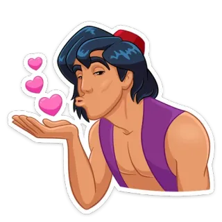 😘 Aladdin อะลาดิน, ดิสนีย์, การ์ตูน, จูบ, หัวใจ, ความรัก telegram sticker