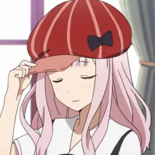 😔 Chika Fujiwara Kaguya-sama: Love Is War anime, chika fujiwara, kaguya-sama love is war, hat, pink hair, cute whatsapp sticker