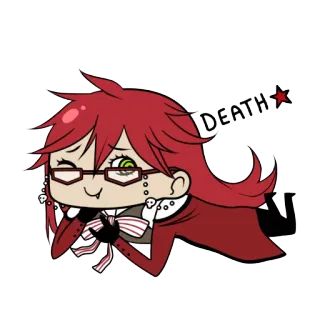 😋 Grell Sutcliff Black Butler DEATH Anime, Manga, Sensenmann, rote Haare, Brille, Tod, Black Butler telegram sticker