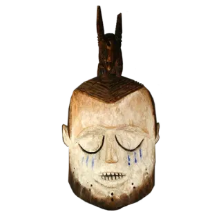 😔 маска, африканский, деревянный, племенной, искусство, резьба, скульптура telegram sticker