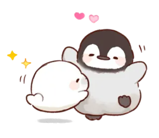 😁 chim cánh cụt, hải cẩu, dễ thương, động vật, hoạt hình, trái tim whatsapp sticker