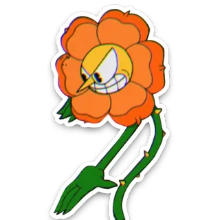 😡 Cagney Carnation Cuphead fiore, videogioco, boss, arancione, giallo telegram sticker