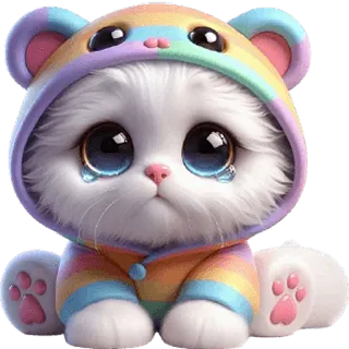 😢 고양이, 새끼 고양이, 귀여운, 무지개, 후드티, 동물, 귀여움, 울음 telegram sticker