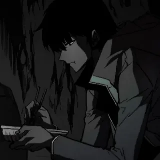 ⚓️ anime, man, eating, chopsticks, dark, monochrome, indoors telegram sticker