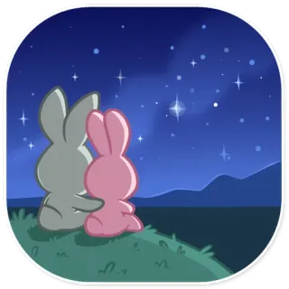 💏 Kaninchen, süß, Nacht, Sterne, Cartoon, Tiere, Liebe telegram sticker