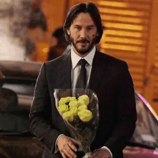 💐 John Wick คีอานู รีฟส์, จอห์น วิค, ดอกไม้, สูท, ภาพยนตร์ whatsapp sticker