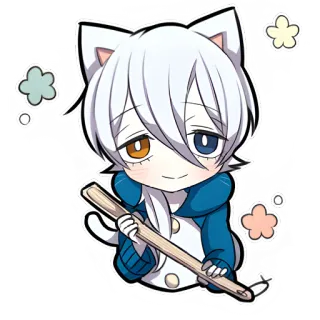 😈 อนิเมะ, มังงะ, แมว, จิบิ, น่ารัก, คาวาอิ, สติกเกอร์, ผมขาว telegram sticker