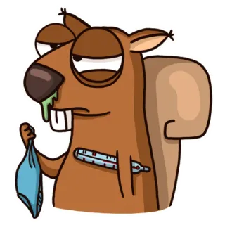 🤒 krank, eichhörnchen, krankheit, cartoon, thermometer, erkältung, grippe telegram sticker