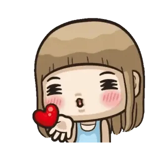 👧 Kreskówka, Miłość, Serce, Słodkie, Dziewczyna, Pocałunek telegram sticker