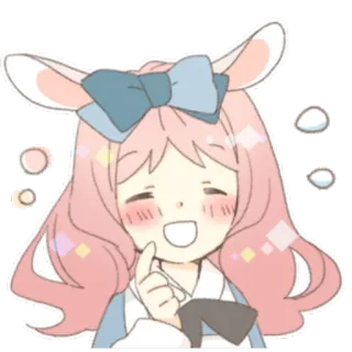 👆 Аниме, Кролик, Милый, Девушка, Розовые волосы, Бант telegram sticker