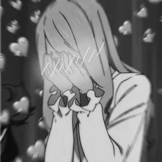 ♟ anime, chica, llorando, triste, emocional, corazones telegram sticker
