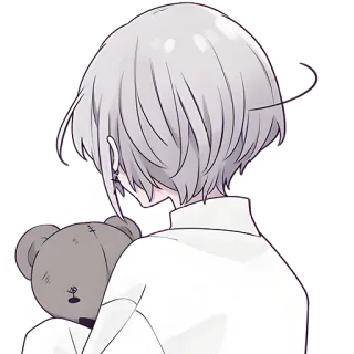😞 anime, boy, teddy bear, white hair, sticker telegram sticker