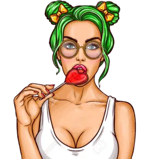 🍭 woman, lollipop, cartoon, girl, green hair, female telegram sticker