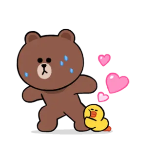 😨 Brown oso, pato, Line Friends, lindo, kawaii whatsapp sticker