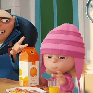 ✨️ Agnes Despicable Me orange juice onceaday Cartoon, Orangensaft, Agnes, Ich Einfach Unverbesserlich, Mädchen, Pinker Hut telegram sticker