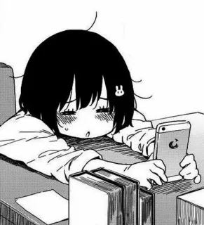 🖤 anime, ragazza, stanca, telefono, manga telegram sticker