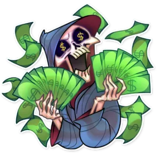 💵 dinheiro, esqueleto, cifrões, ganância, dinheiro, riqueza, desenho animado telegram sticker