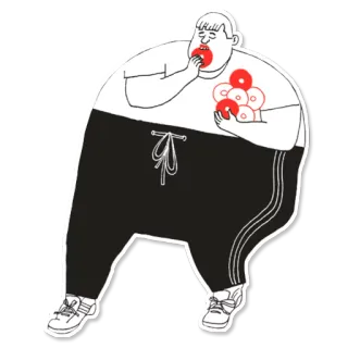 🍔 donut, comendo, comida, desenho animado, obesidade, homem whatsapp sticker