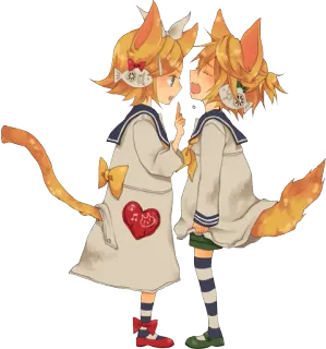 😢 Anime, Gatto, Orecchie, Coda, Gemelli whatsapp sticker