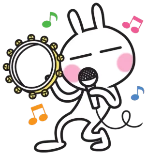 🎤 conejo, pandereta, música, canto, micrófono, dibujos animados whatsapp sticker