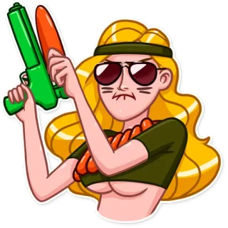 🔫 Cartoon, Frau, Spielzeugwaffen, Sonnenbrille, Blond, Wasserpistolen whatsapp sticker