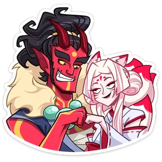 😈 démon, renard, animé, dessin animé, fantaisie, rouge, blanc, cornes telegram sticker