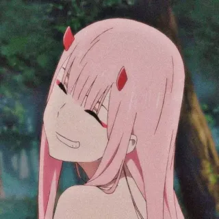 😜 Zero Two Darling in the Franxx Anime, Zero Two, Darling in the Franxx, rambut merah muda, tanduk telegram sticker